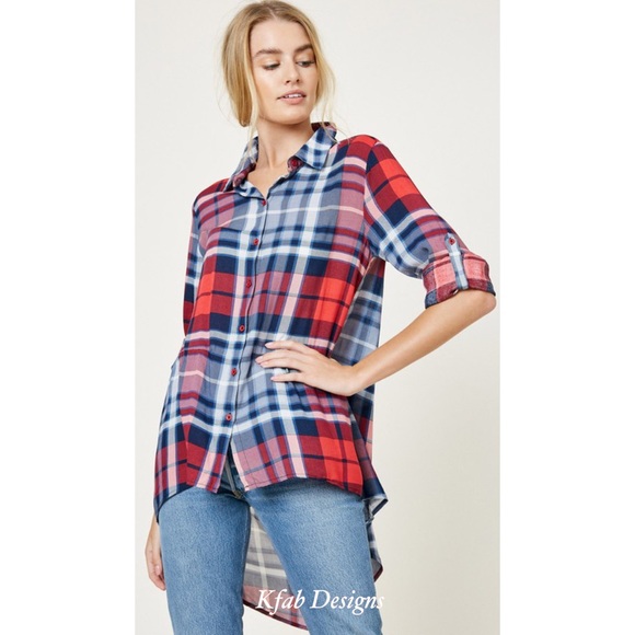 ❤️LAST! Comfy Plaid Hi Lo Button Down Top! - Picture 3 of 6